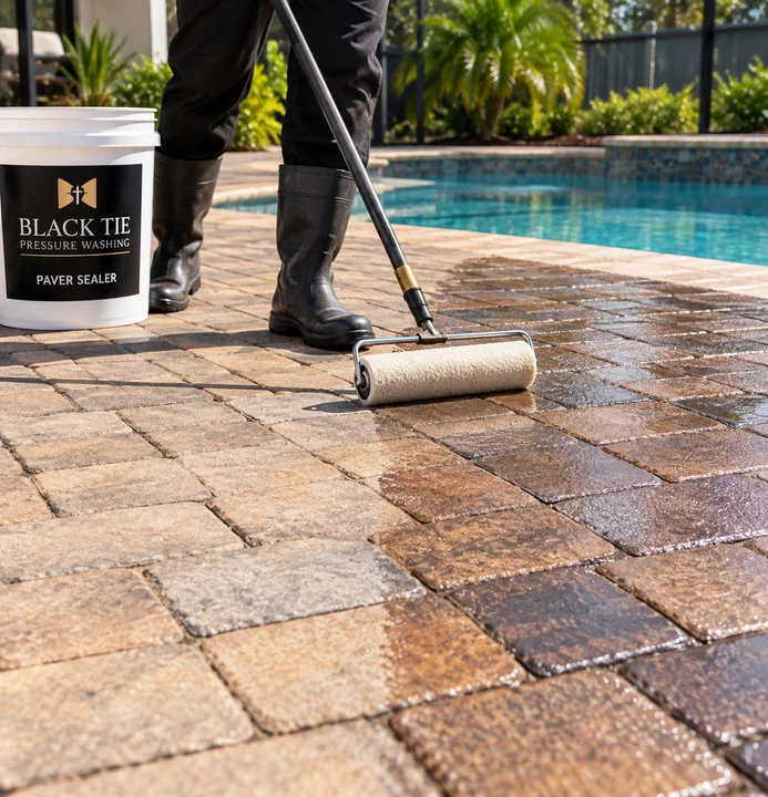 Black Tie paver sealing service imagery
