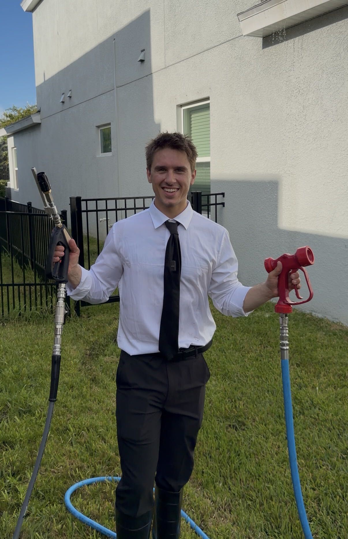 Black Tie team member on site with cleaning equipment