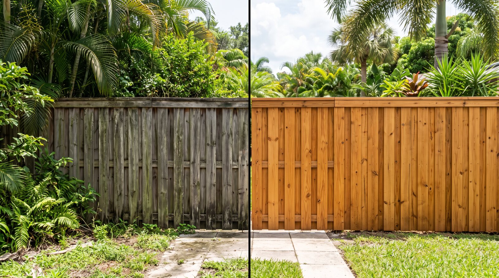 Illustrative cleaning comparison: Fence cleaning