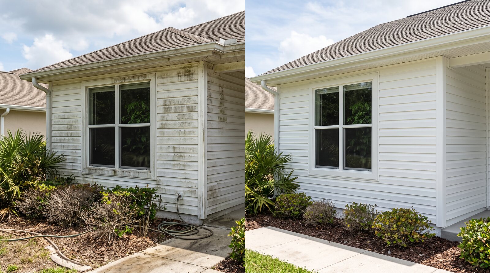 Illustrative cleaning comparison: House soft washing